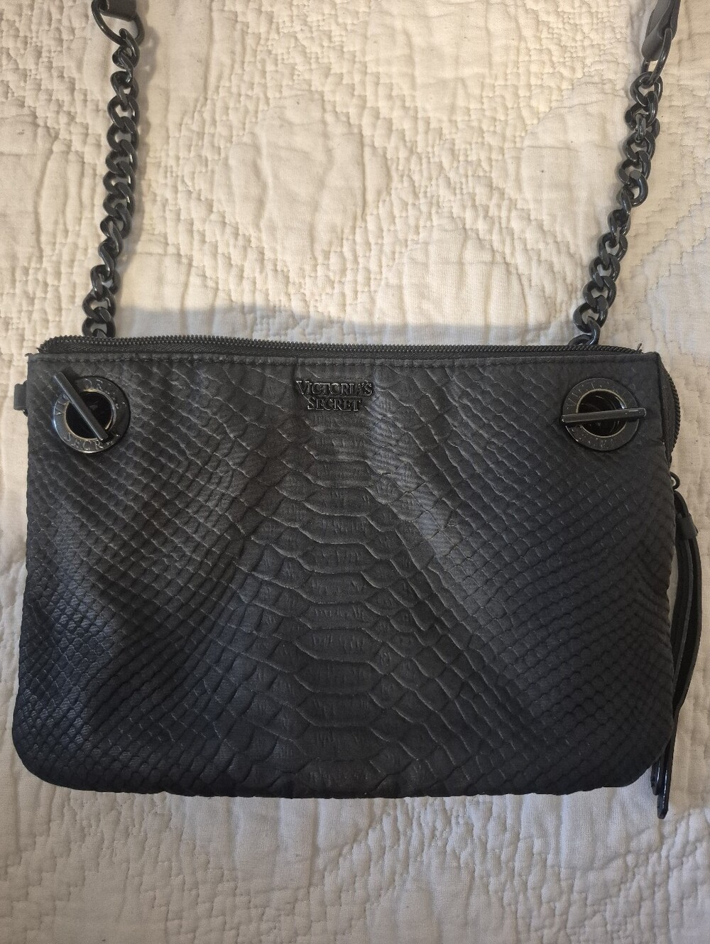 Victoria's Secret Black Snakeskin Chain Crossbody Bag Purse